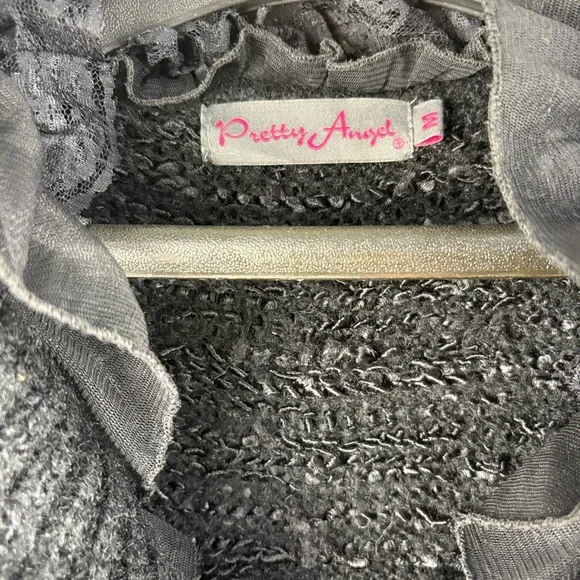Pretty Angel Y2K Elegant Black Ruffled Crocheted V-Neck Sweater Dress M Linen - Picture 7 of 7